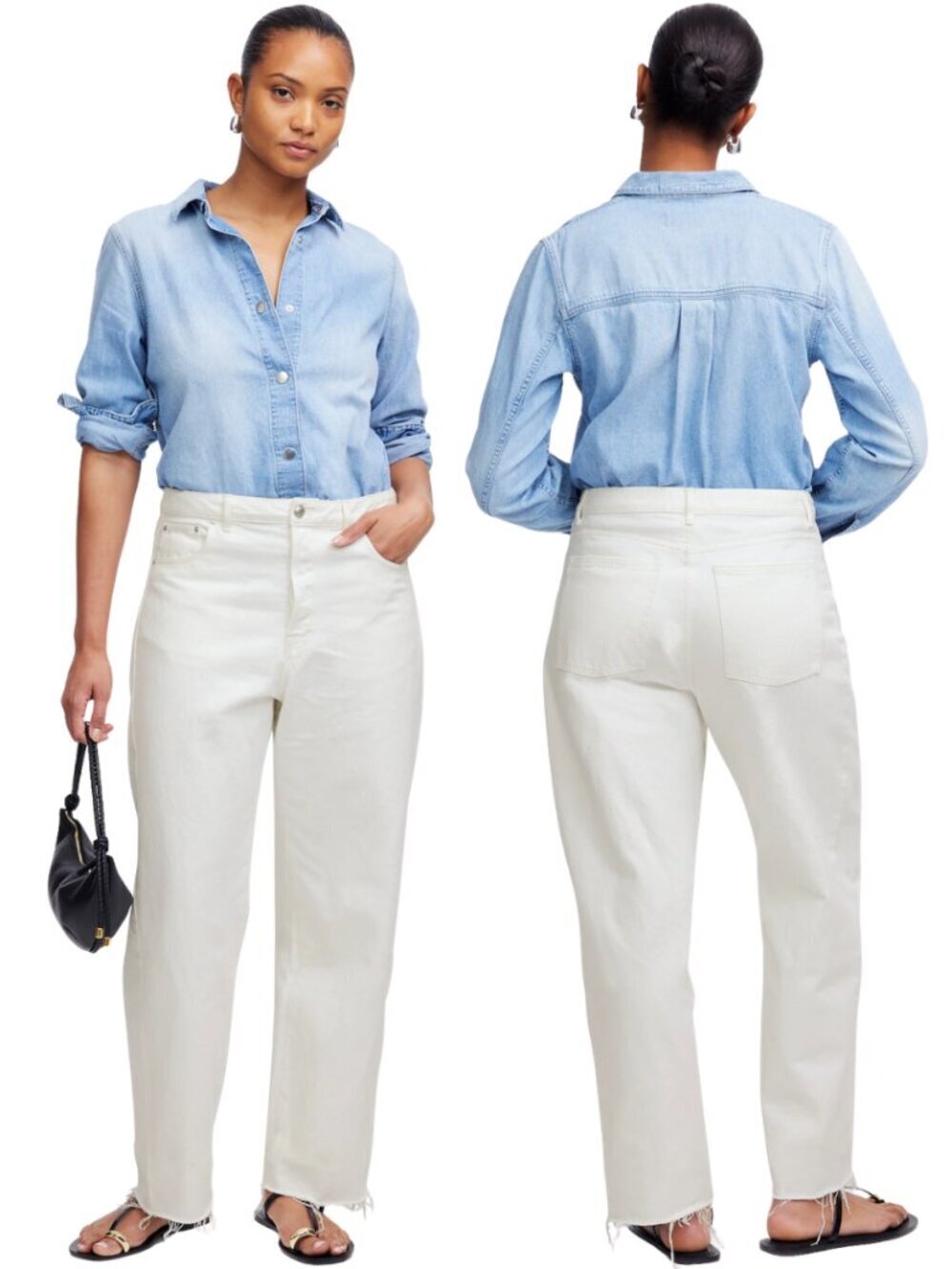 Madewell The Petite Curvy Pieced Barrel-Leg Jean Women's 32P White Rigid NWT